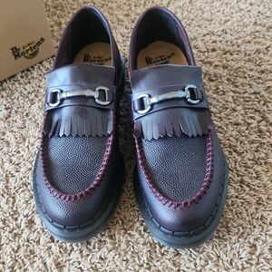 Dr. Martens Burgundy Leather Loafers with Fringe